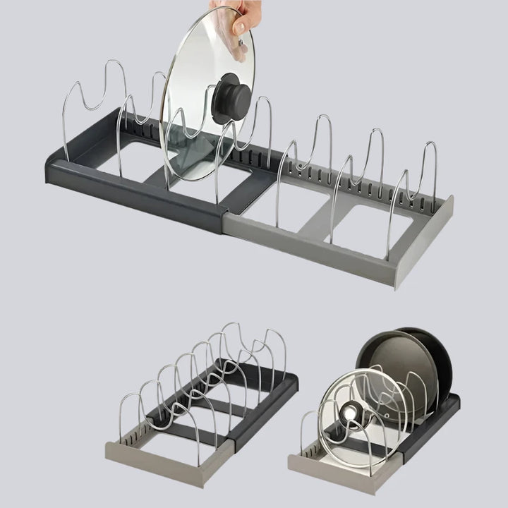 Expandable Pot and Pan Organizer Rack with 6 Adjustable Compartments - My Place Organized