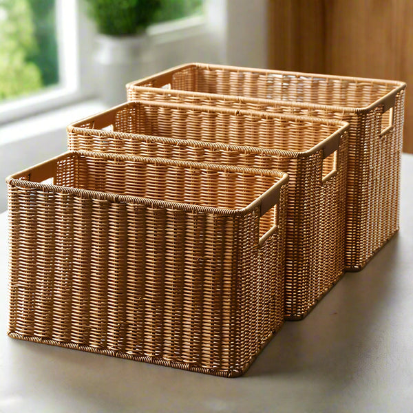 Hand-Woven Wicker Storage Basket Organizer