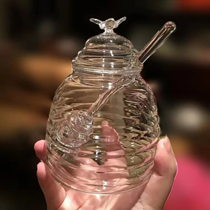 Clear Honey Jar Container with Dipper and Lid - My Place Organized