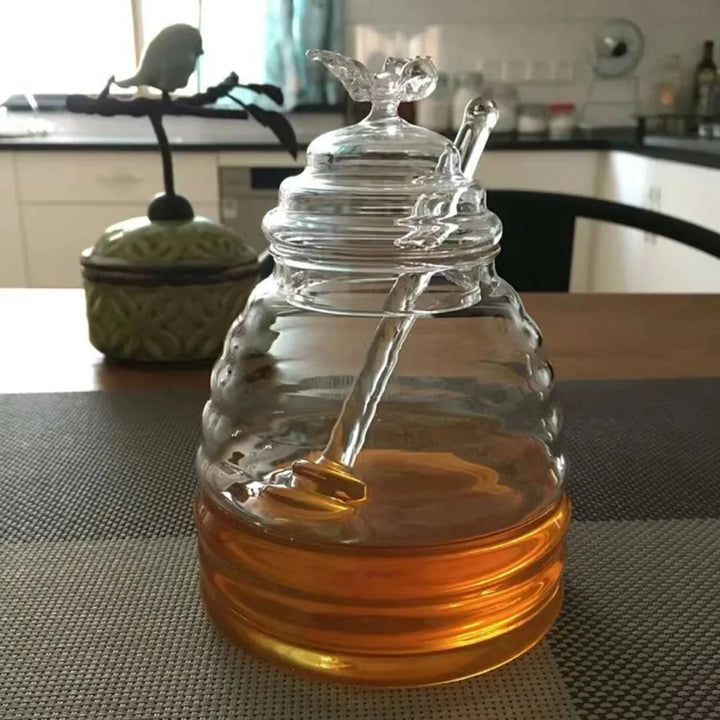 Clear Honey Jar Container with Dipper and Lid - My Place Organized