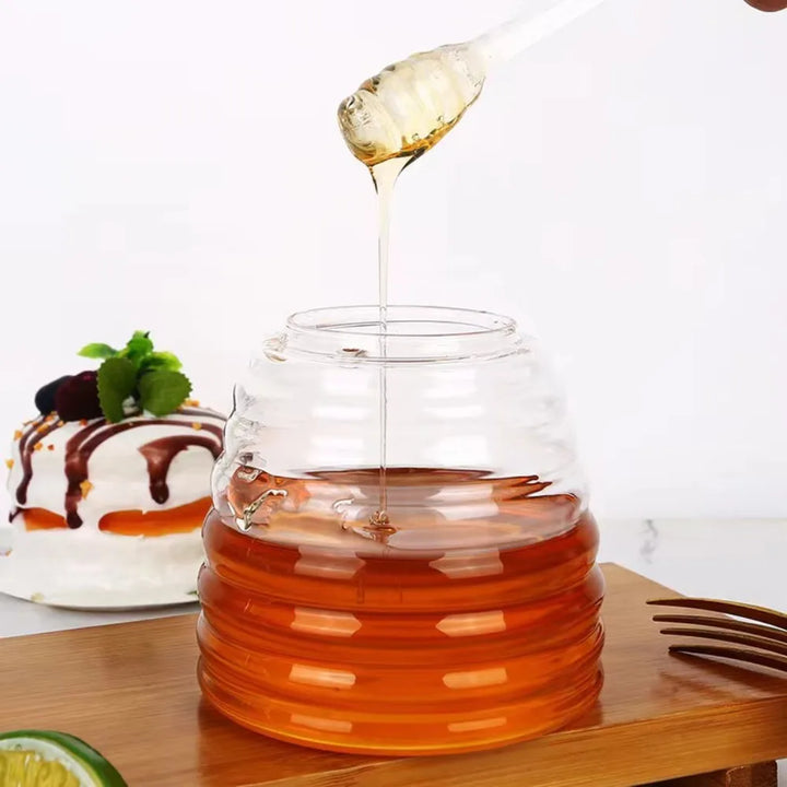 Clear Honey Jar Container with Dipper and Lid - My Place Organized